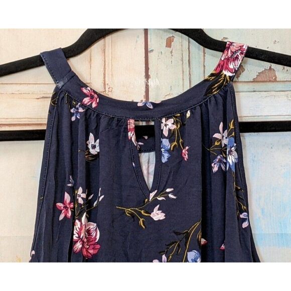 Market & Spruce Women's Size Medium Blue Floral High Neck Sleeveless Tank Top - Picture 6 of 9